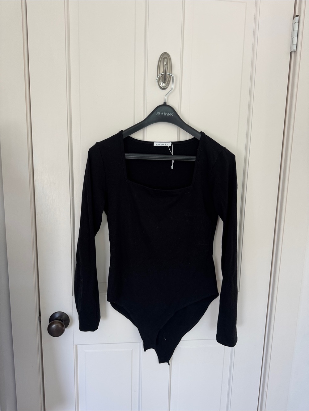MAGOPOP Black Long-Sleeve Square Neck Bodysuit | L Size